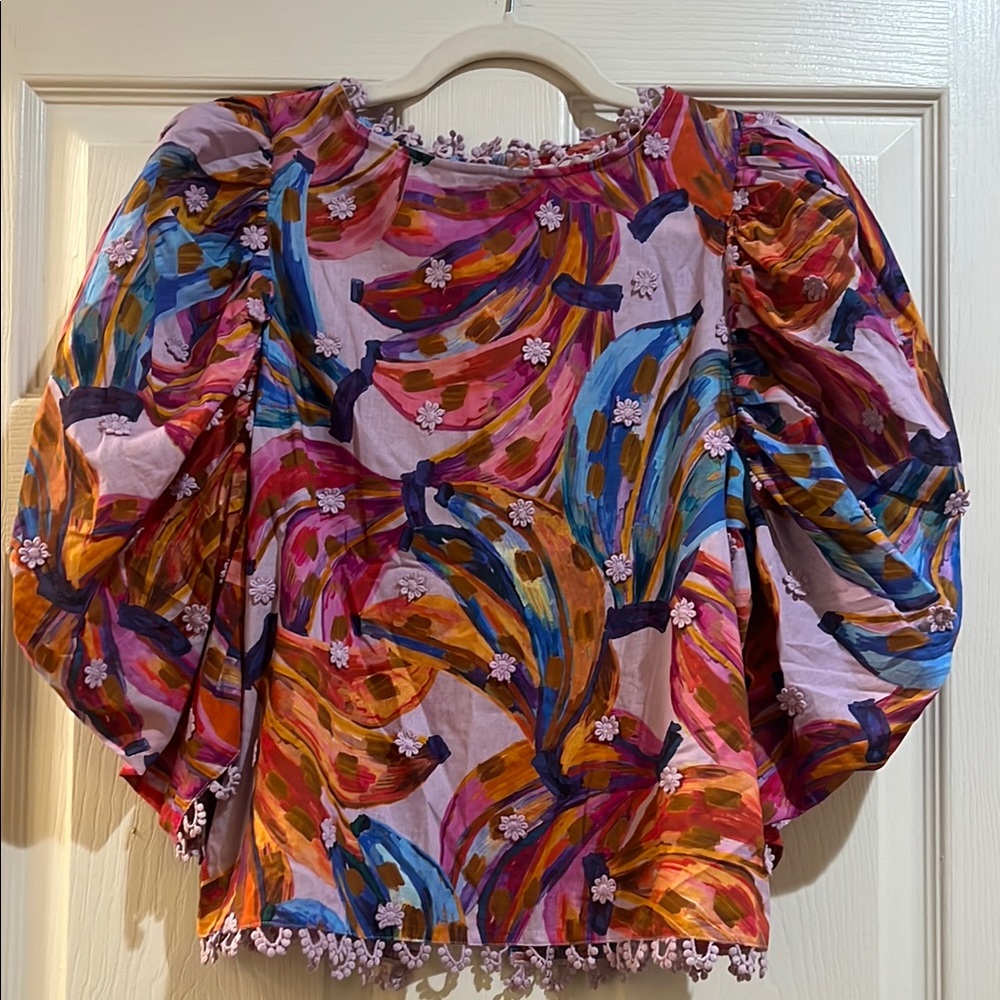 Blue and Purple Ruffled 3/4 Sleeve Blouse